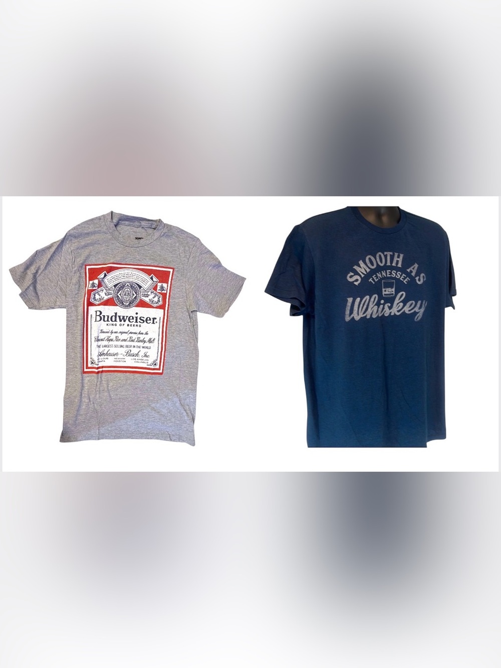Budweiser & Tennessee Whiskey 2 t-shirt pair bundle lot